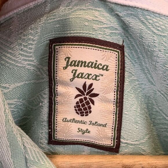 Jamaica Jaxx 100% silk Men's Mint Green Tropical Shirt textured fabric size XL - Picture 7 of 8